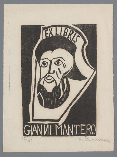 Ex Libris of Gianni Mantero by Erna Levy Friedländer (signed by artist)