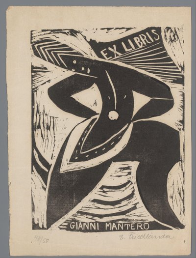 Ex Libris of Gianni Mantero by Erna Levy Friedländer (signed by artist)