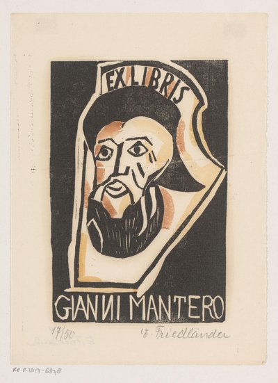 Ex Libris of Gianni Mantero by Erna Levy Friedländer (signed by artist)