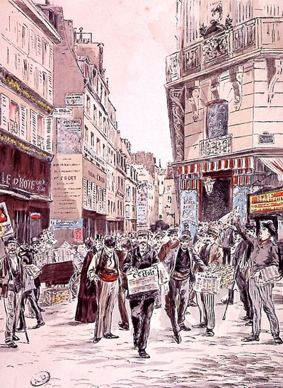 Newsvendors in Streets of Paris in 1893, Engraving by Ernest (after) Grenier