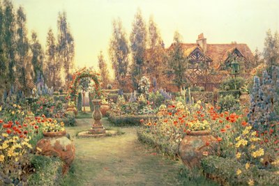 View of a Country House and Garden by Ernest Arthur Rowe