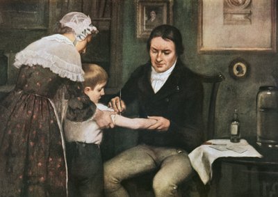 Dr Edward Jenner performing his first vaccination against smallpox on James Phipps, boy of eight, May 14 by Ernest Board