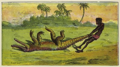 Ashanti Man Dragging a Sleeping Crocodile by the Tail by Ernest Henry Griset
