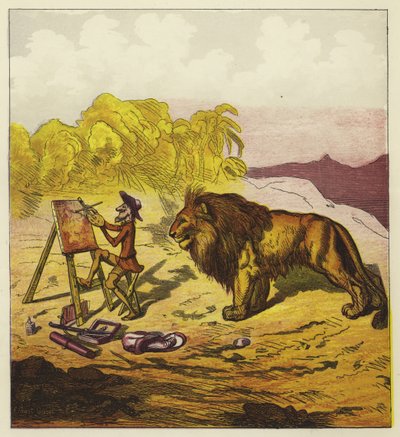 John Bold Surprised by a Lion While Painting by Ernest Henry Griset
