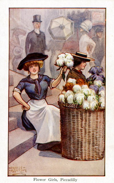 Flower Sellers at Work, Piccadilly, London by Ernest Ibbetson