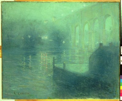 Harlem River at Night, Blue Reflection by Ernest Lawson