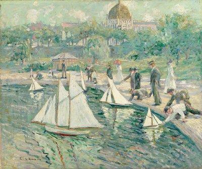 Model Sailboat Pond, Central Park, New York by Ernest Lawson