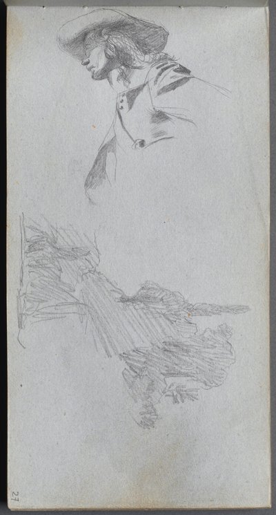 Sketchbook, Page 27: Detail Study for On a Terrace and Landscape Study by Jean Louis Ernest Meissonier