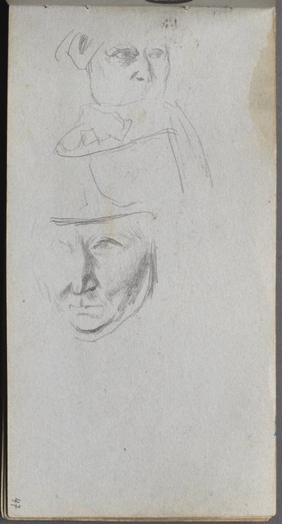 Sketchbook, page 47: Studies of Three Faces by Ernest Meissonier