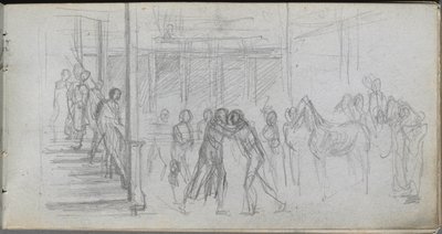 Sketchbook, page 62: Figure Study, Stairway, Horse by Jean Louis Ernest Meissonier