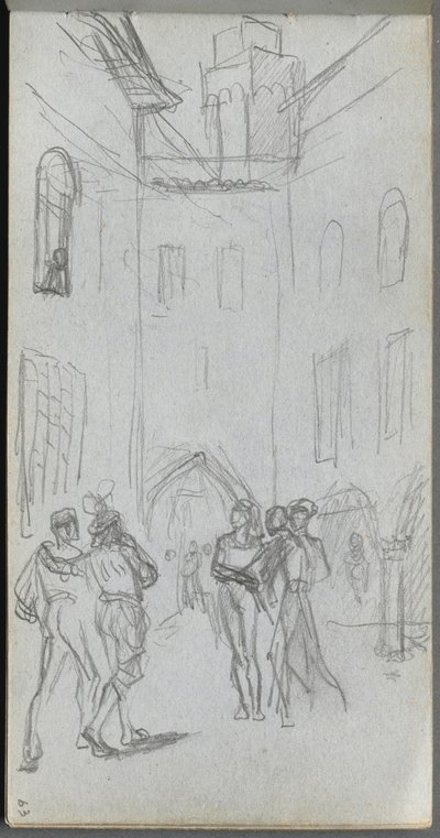 Sketchbook, page 63: Figures in a Courtyard by Ernest Meissonier