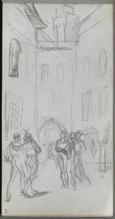 Sketchbook, page 63: Figures in a Courtyard by Jean Louis Ernest Meissonier