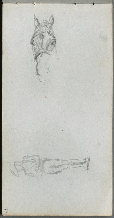 Sketchbook, page 69: Study of a Hand, a Horse, and a Figure by Jean Louis Ernest Meissonier