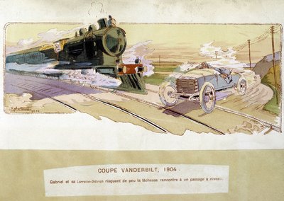Racing: the Vanderbilt Cup in 1904 - drawing by Ernest Montaut (1878-1909) by Ernest Montaut