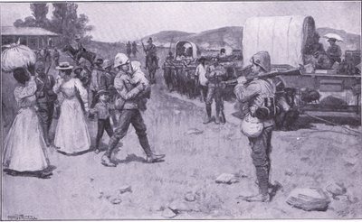 British soldiers assisting Boer refugees (illustration from After Pretoria: The Guerilla War, 1902) by Ernest Prater