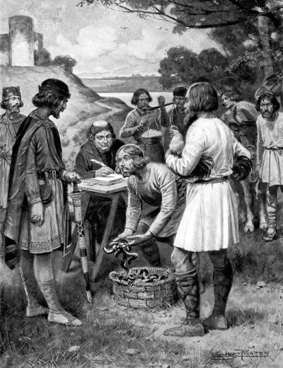 Paying rent in Saxon times, c1920 by Ernest Prater