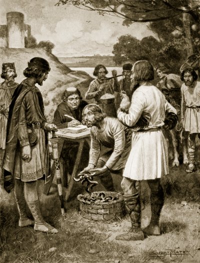 Paying rent in Saxon times, illustration from 