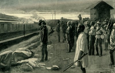 The Train Conveying the Remains of Mr. Rhodes Saluted by the Blockhouse Guards by Ernest Prater