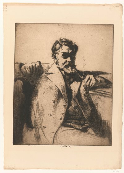 Portrait of Sir Frank Brangwyn with Pipe by Ernest Stephen Lumsden (signed by artist)