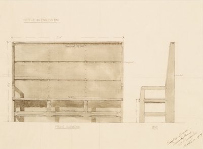Design for Settle in English Oak by Ernest William Gimson