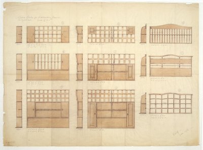 Designs for China Racks, Sideboards and Dressers in English Oak by Ernest William Gimson