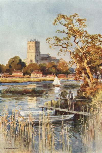 Christchurch Priory from Wick Ferry by Ernest William Haslehust