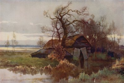 Old Boat-Houses, Barton Broad by Ernest William Haslehust