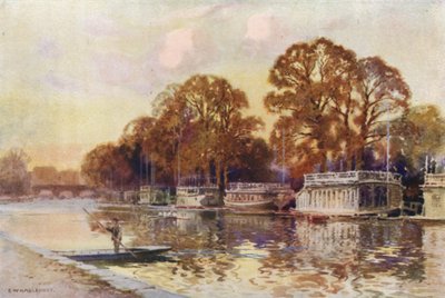 The College Barges and Folly Bridge by Ernest William Haslehust