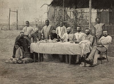 Anti-slavery society banquet at Italian consulate in Boma, Democratic Republic of Congo (engraving by Ernesto Mancastropa from photograph by Giuseppe Corona) by Ernesto Mancastroppa