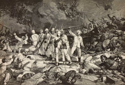 Battle of Dogali, last survivors presenting arms, saluting fallen, Eritrean War by Ernesto Mancastroppa