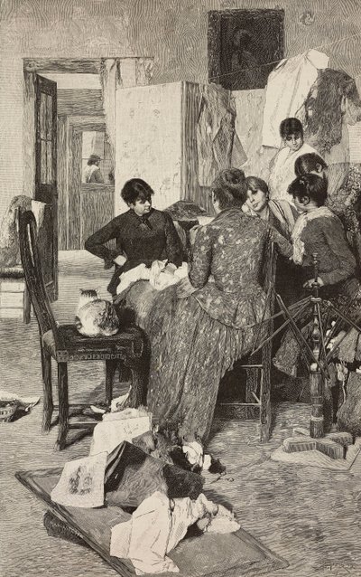 El me Dise la So Rossa, Woman Reading Letter, from Painting by Giacomo Favretto, Engraving by Ernesto Mancastropa from L