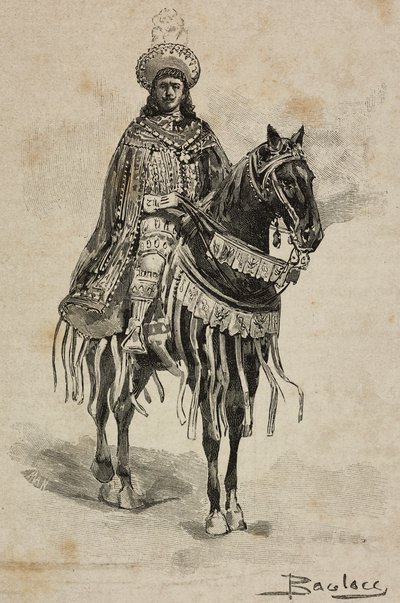Prince of Naples in Costume of Grand Master of Order of Annunciation at Villa Borghese Tournament on Occasion of Silver Wedding of Umberto I and Margherita of Savoy, Rome, Italy by Ernesto Mancastroppa