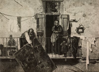 Saint Michael, Exhibition of Fine Arts in Venice, Italy, engraving by Ernesto Mancastroppa from painting by Gerolamo Induno, from L