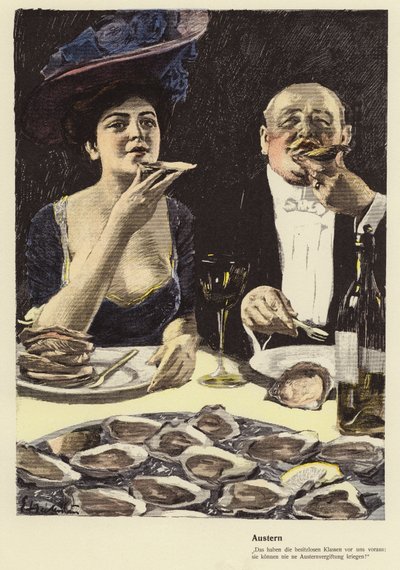 Eating Oysters in a Restaurant by Ernst (after) Heilemann