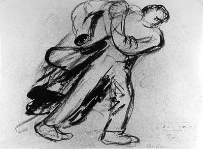 Man putting on his coat by Ernst Barlach