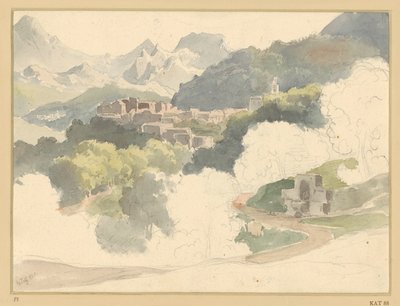 Italian Mountain Landscape, a Village in the Middle Ground by Ernst Fries