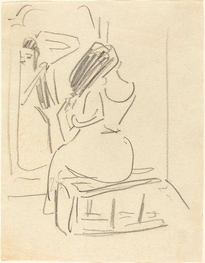 A Woman Combing Her Hair in Front of a Mirror by Ernst Ludwig Kirchner