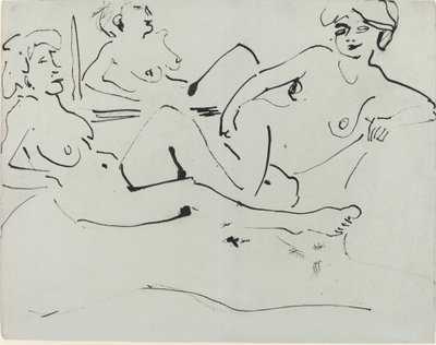Dodo and an Older Woman Reclining before a Mirror by Ernst Ludwig Kirchner