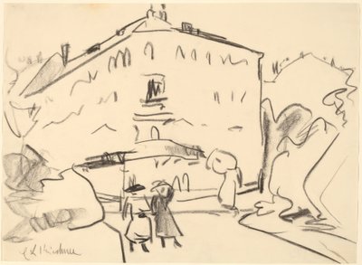 Houses in Dresden with People Strolling, 1909 by Ernst Ludwig Kirchner