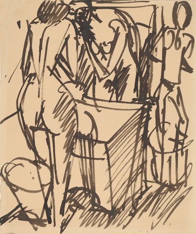 Nude with a Mirror, Standing Before a Washstand, 1908-1910 by Ernst Ludwig Kirchner