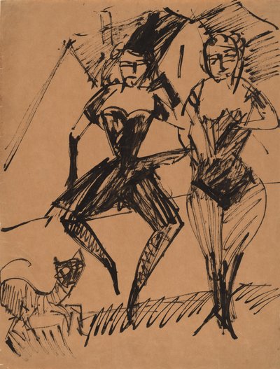 Two Dancers with a Cat, 1913 by Ernst Ludwig Kirchner
