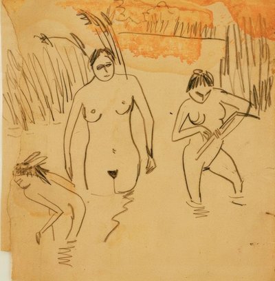 Bathing at the Moritzburg Ponds (left Fränzi) by Ernst Ludwig Kirchner