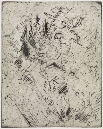 Hillside with Huts and Firs/Naked Girl with Young Cats by Ernst Ludwig Kirchner