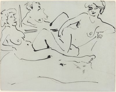 Dodo and an Older Woman Reclining before a Mirror by Ernst Ludwig Kirchner