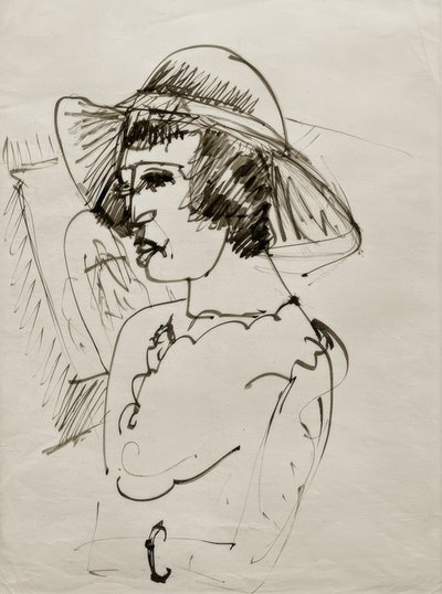 Portrait of Erna with Large Hat by Ernst Ludwig Kirchner