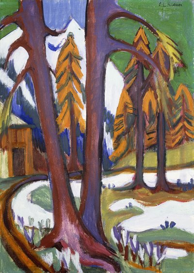 Mountain-Early Spring with Larches by Ernst Ludwig Kirchner