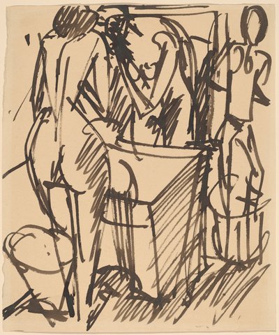 Nude with a Mirror, Standing Before a Washstand by Ernst Ludwig Kirchner