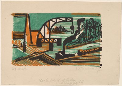 River Landscape with Crane and Barges by Ernst Ludwig Kirchner