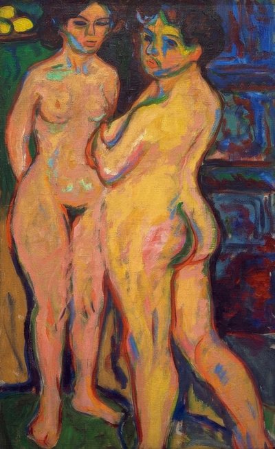 Standing Naked Girls by the Stove by Ernst Ludwig Kirchner