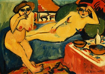 Two Nudes on a Blue Sofa by Ernst Ludwig Kirchner